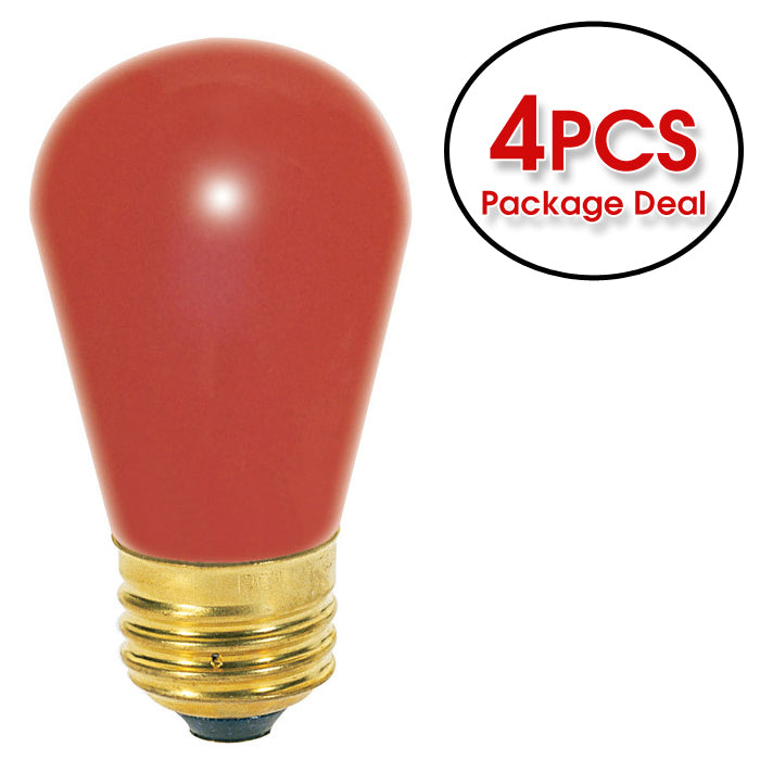 Satco S3961 11W 130V S14 Ceramic Red E26 Incandescent light bulb - 4 pack