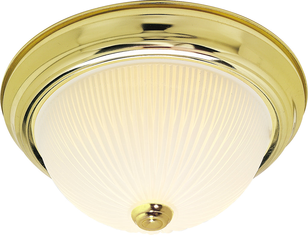 Nuvo 2-Light 11" Flush Mount w/ Frosted Ribbed in Polished Brass Finish
