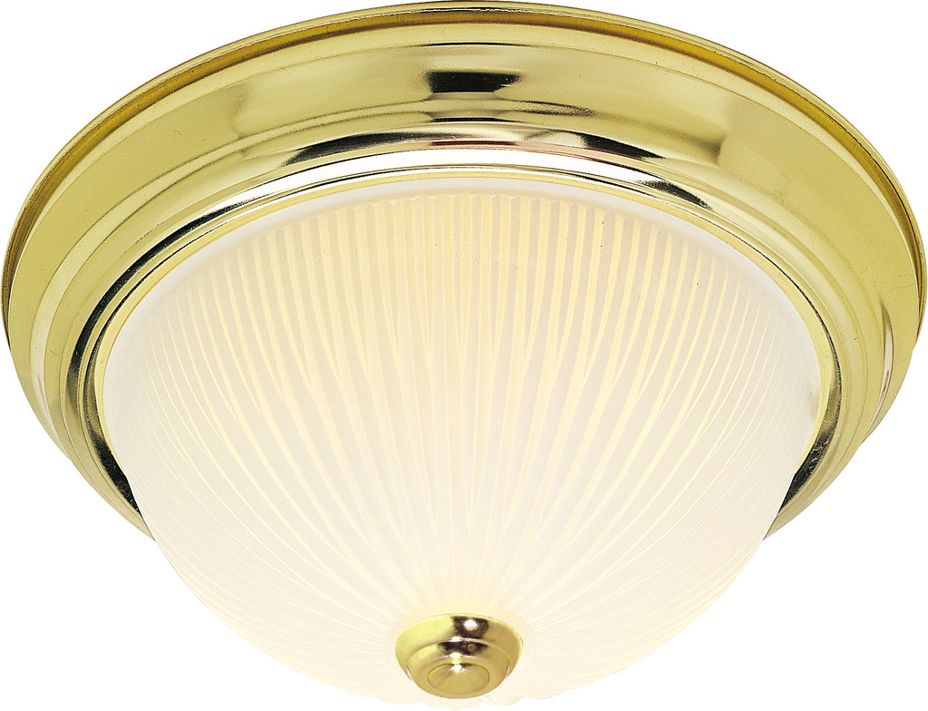 Nuvo 2-Light 13" Flush Mount w/ Frosted Ribbed in Polished Brass Finish