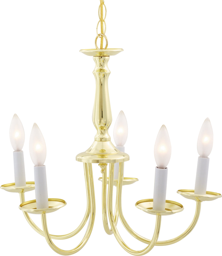 5-Light 18" Hanging Mounted Chandelier Light Fixture in Polished Brass Finish