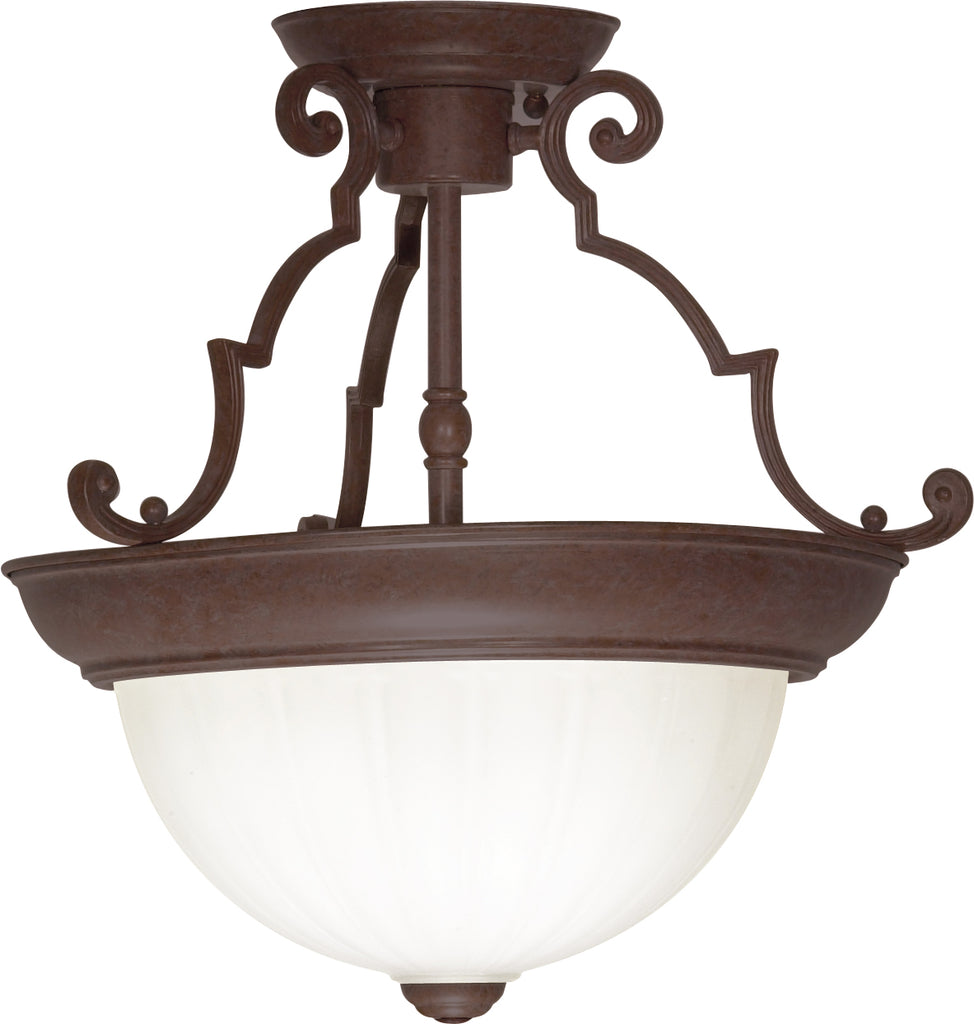 Nuvo 2-Light 13" Semi-Flush Dome w/ Frosted Melon Glass in Old Bronze Finish