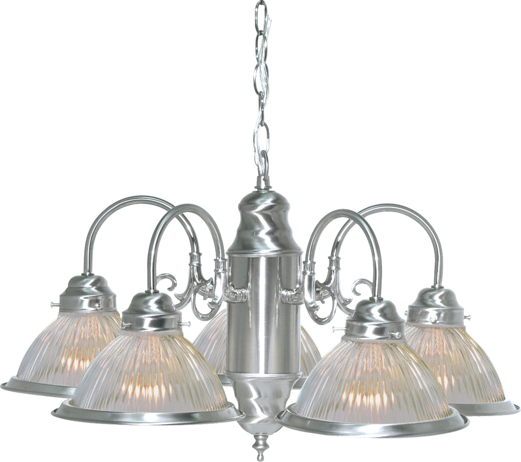 Nuvo 5-Light 22" Brushed Nickel 60w Chandelier w/ Clear Ribbed Shades
