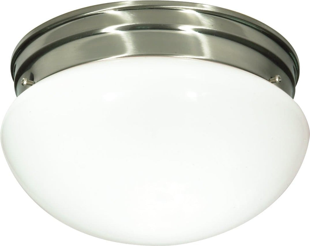 2-Light 10" Flush Mounted Close-to-Ceiling Light Fixture in Brushed Nickel