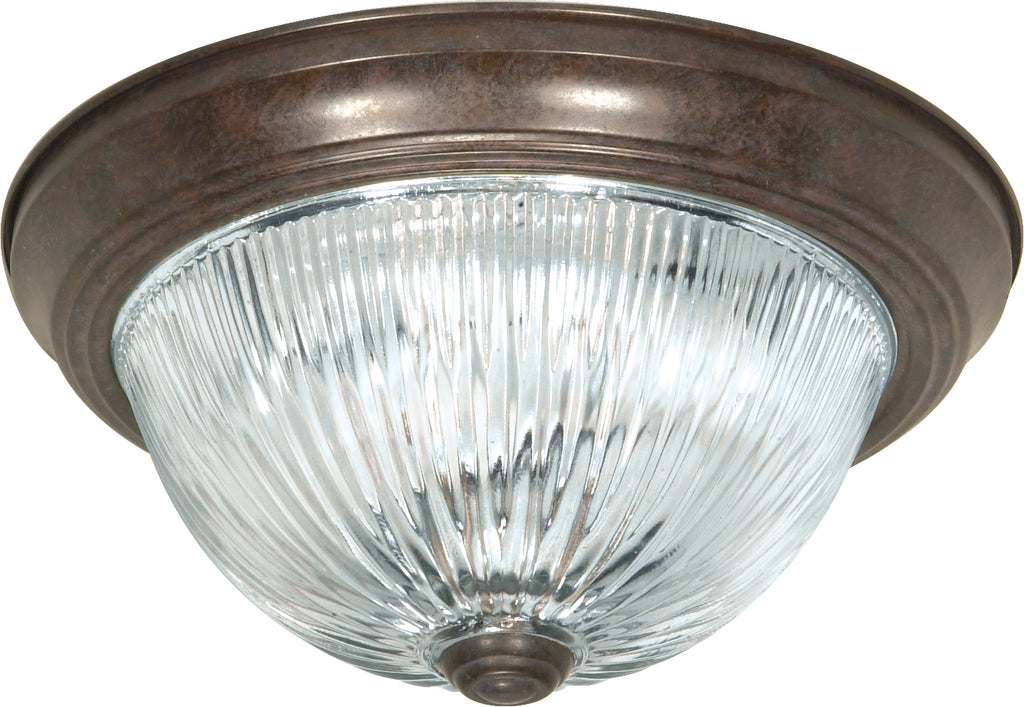 Nuvo 3-Light 15" Flush Mount w/ Clear Ribbed Glass in Old Bronze Finish