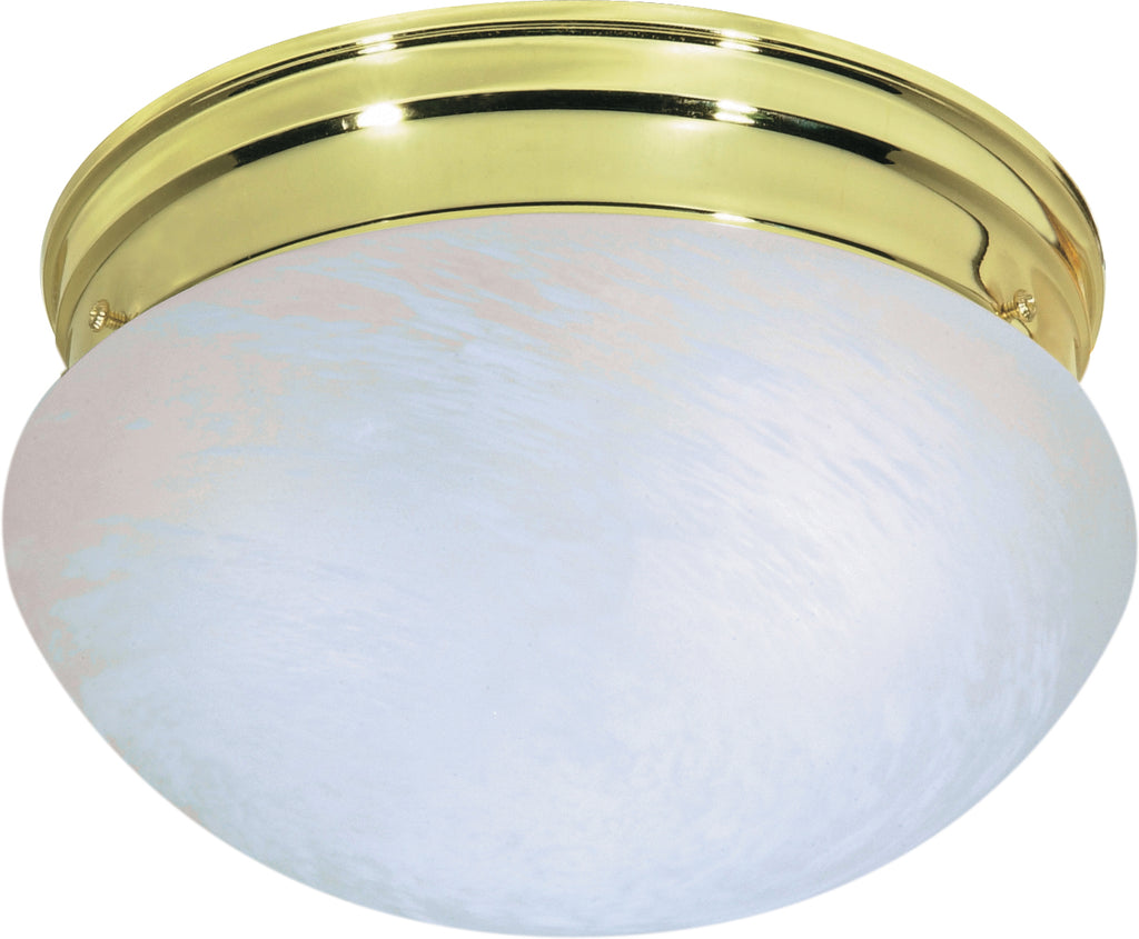 Nuvo 2-Light 10" Flush Mount w/ Medium Alabaster Mushroom in Polished Brass