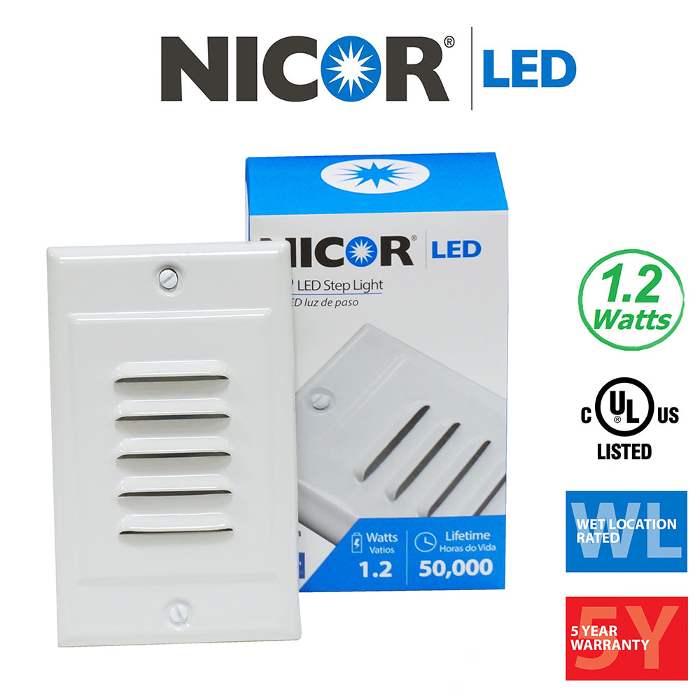 NICOR LED Step Light with Vertical and Horizontal Faceplates in White