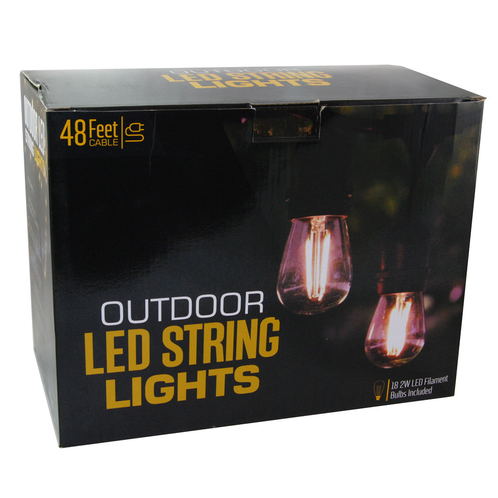 48Ft Outdoor LED String Lights 2W S14 LED Warm White Bulbs w/ 15 Socke ...