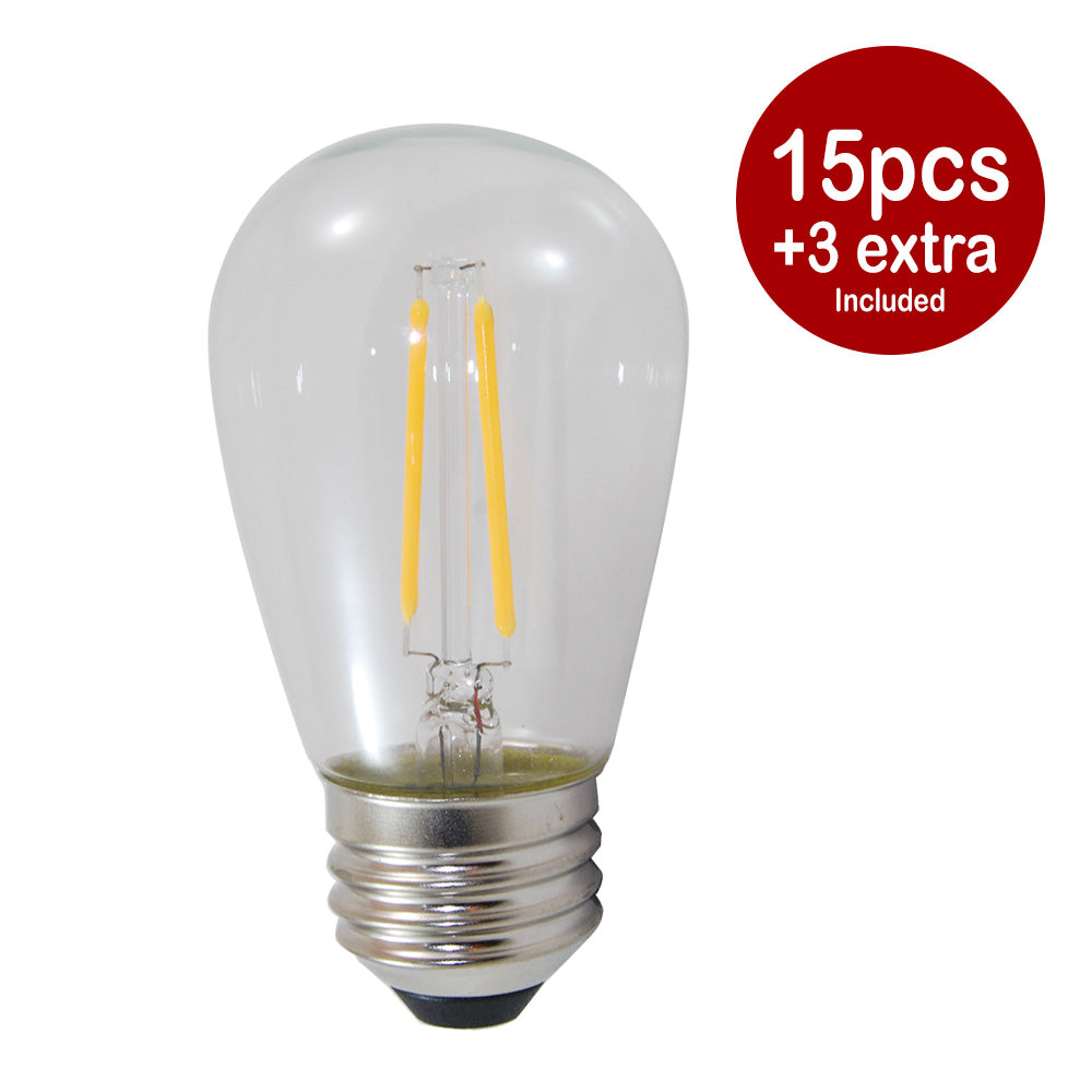 48Ft Outdoor LED String Lights 2W S14 LED Warm White Bulbs w/ 15 Socke ...