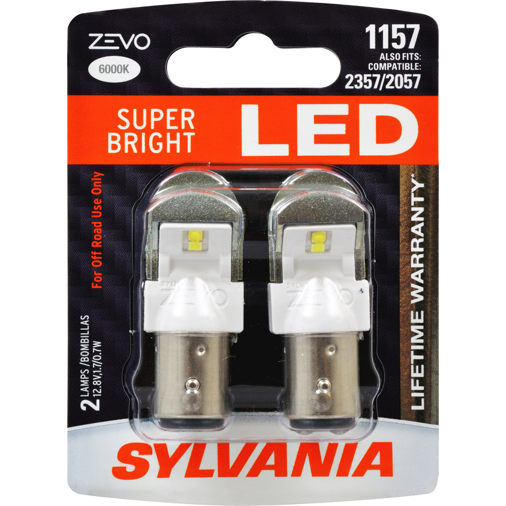 2-PK SYLVANIA 1157 ZEVO LED 6000K Super Bright Automotive Bulb - fits 2357, 2057