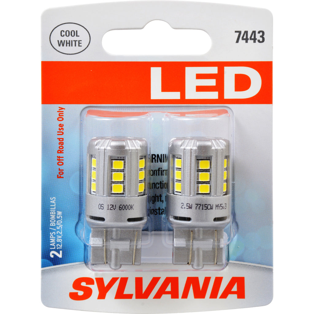 2-PK SYLVANIA 7443 T20 White LED Automotive Bulb