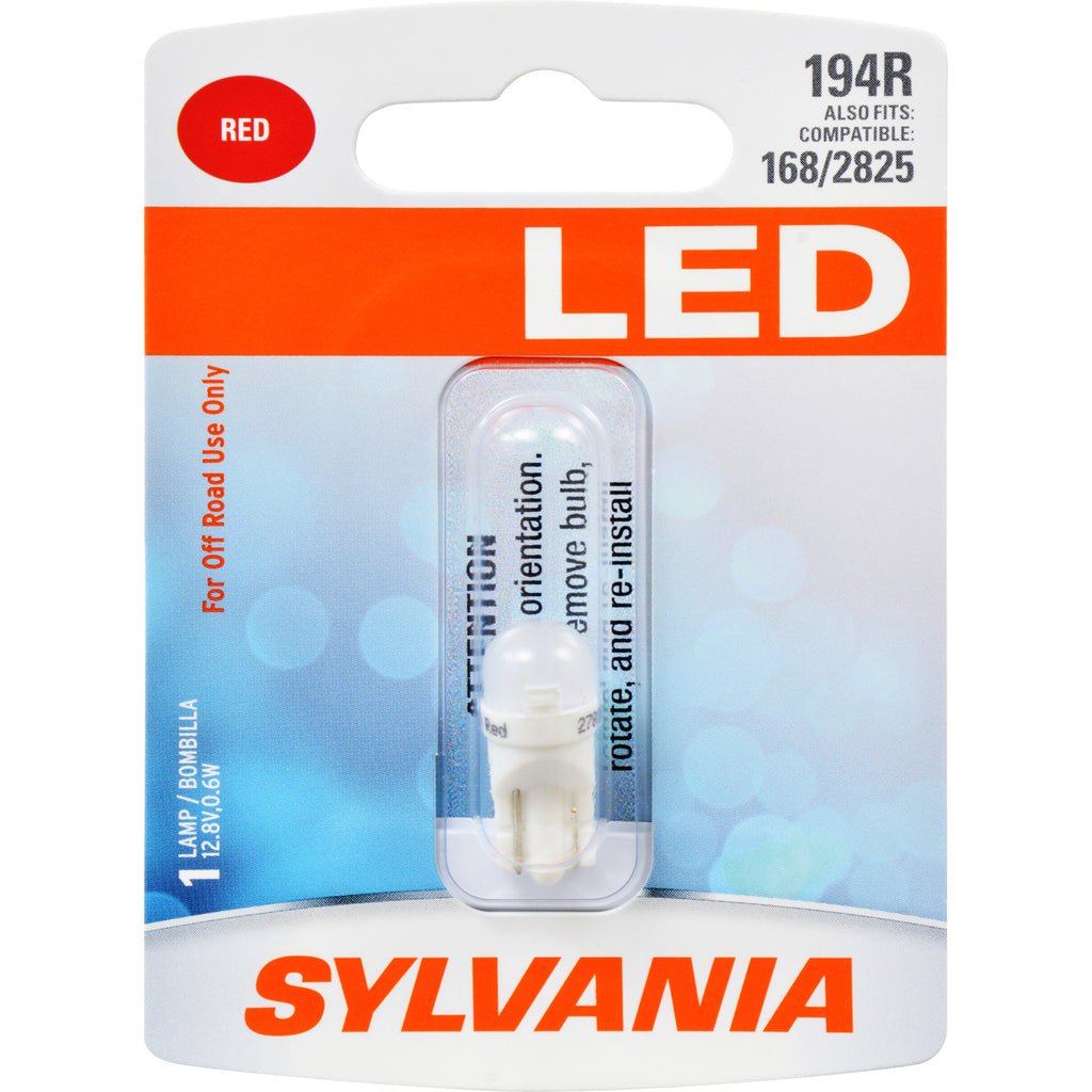 SYLVANIA LED 194 T10 W5W Red Automotive Bulb - also fits 168 & 2825