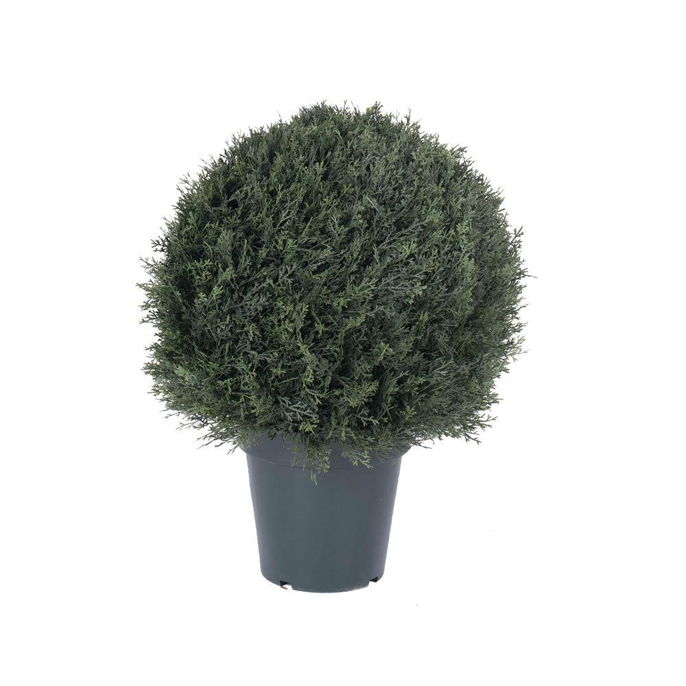 20" Artificial Pond Cypress UV Resistant Ball Shape Topiary 1138 Leaves 9" Pot