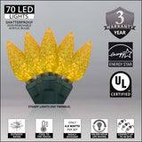 70 Gold C6 LED Christmas Lights, Green Wire, 4" Spacing - BulbAmerica