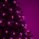 70 Pink C6 LED Christmas Lights, Green Wire, 4" Spacing_3