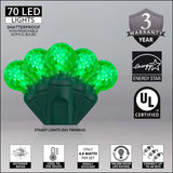 70 Green G12 LED String Lights, Green Wire, 4" Spacing - BulbAmerica