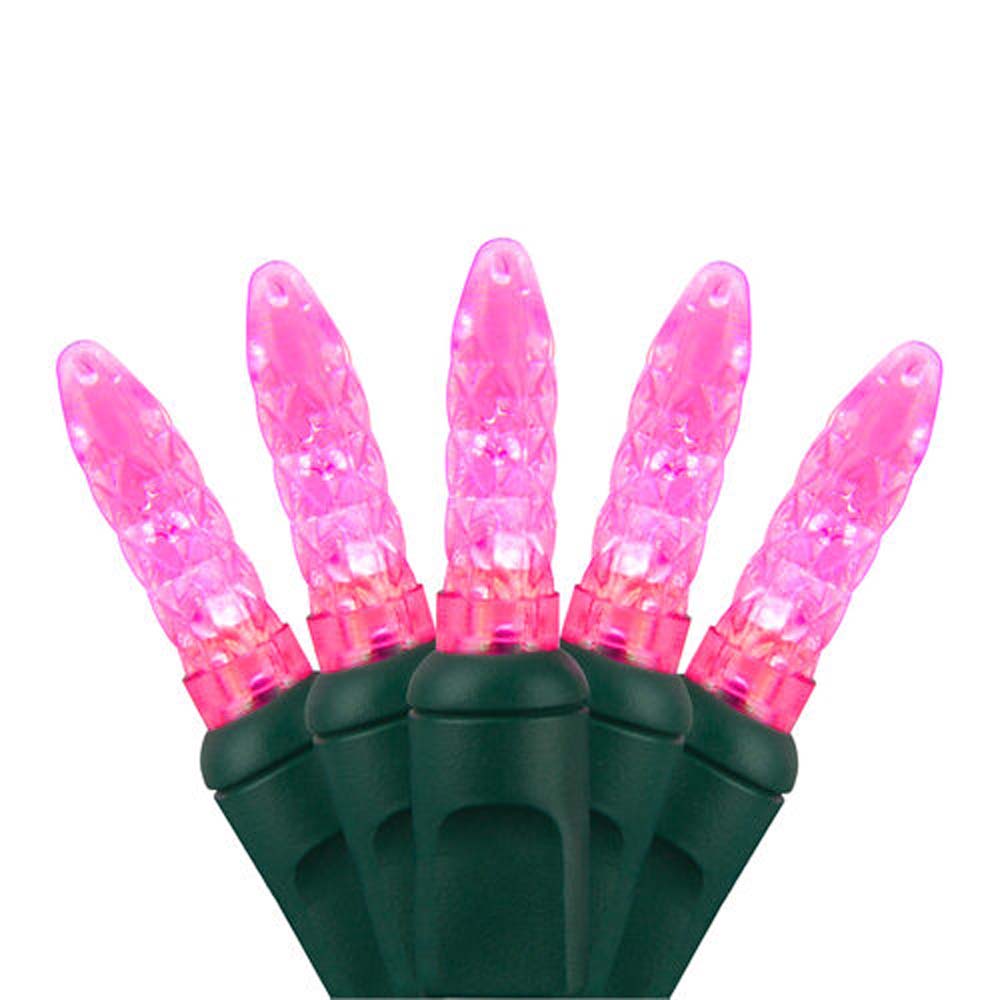 70 Pink M5 LED Lights, Green Wire, 4" Spacing