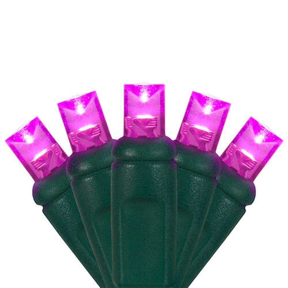 70 Pink 5mm LED Christmas Lights, Green Wire, 4" Spacing