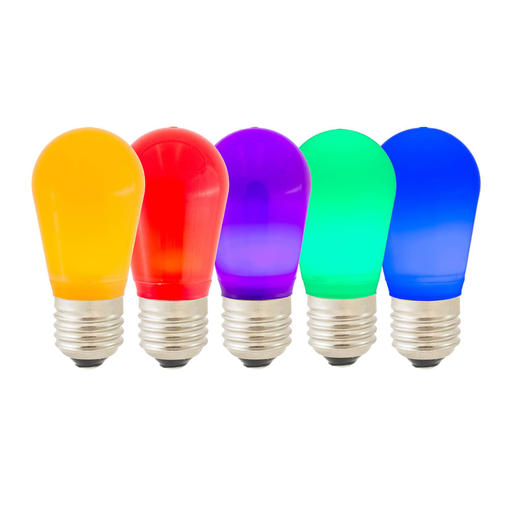 25PK - S14 LED E26 Base Ceramic Colored Bulbs - Red Blue Green Purple Orange