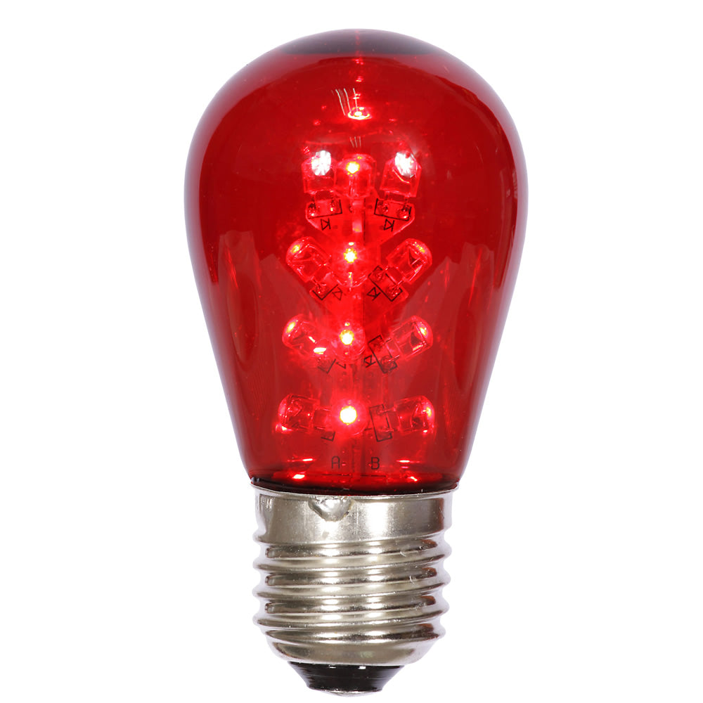 25PK - S14 LED Red Transp Bulb E26 Nk Base