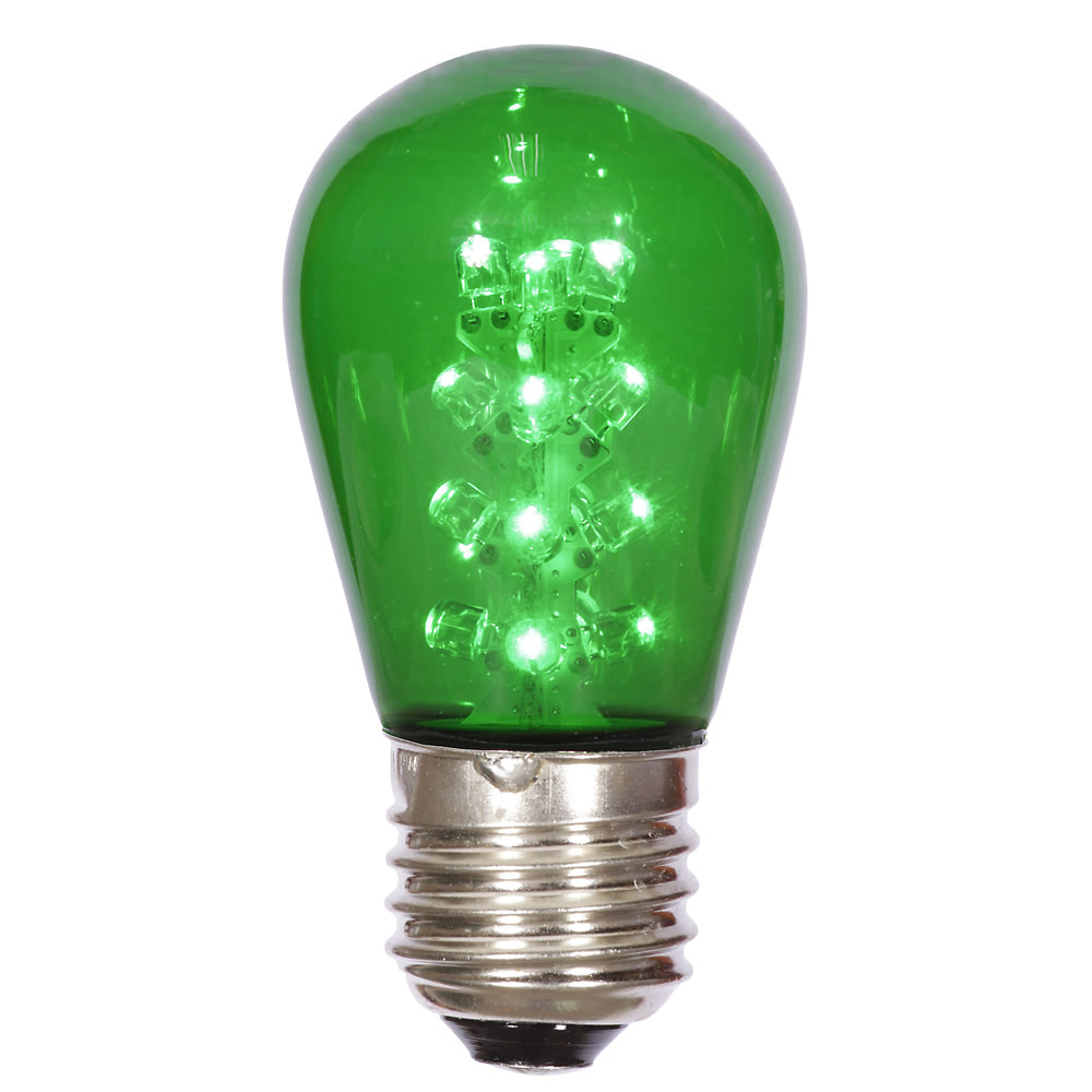 25PK - S14 LED Green Transp Bulb E26 Nk Base