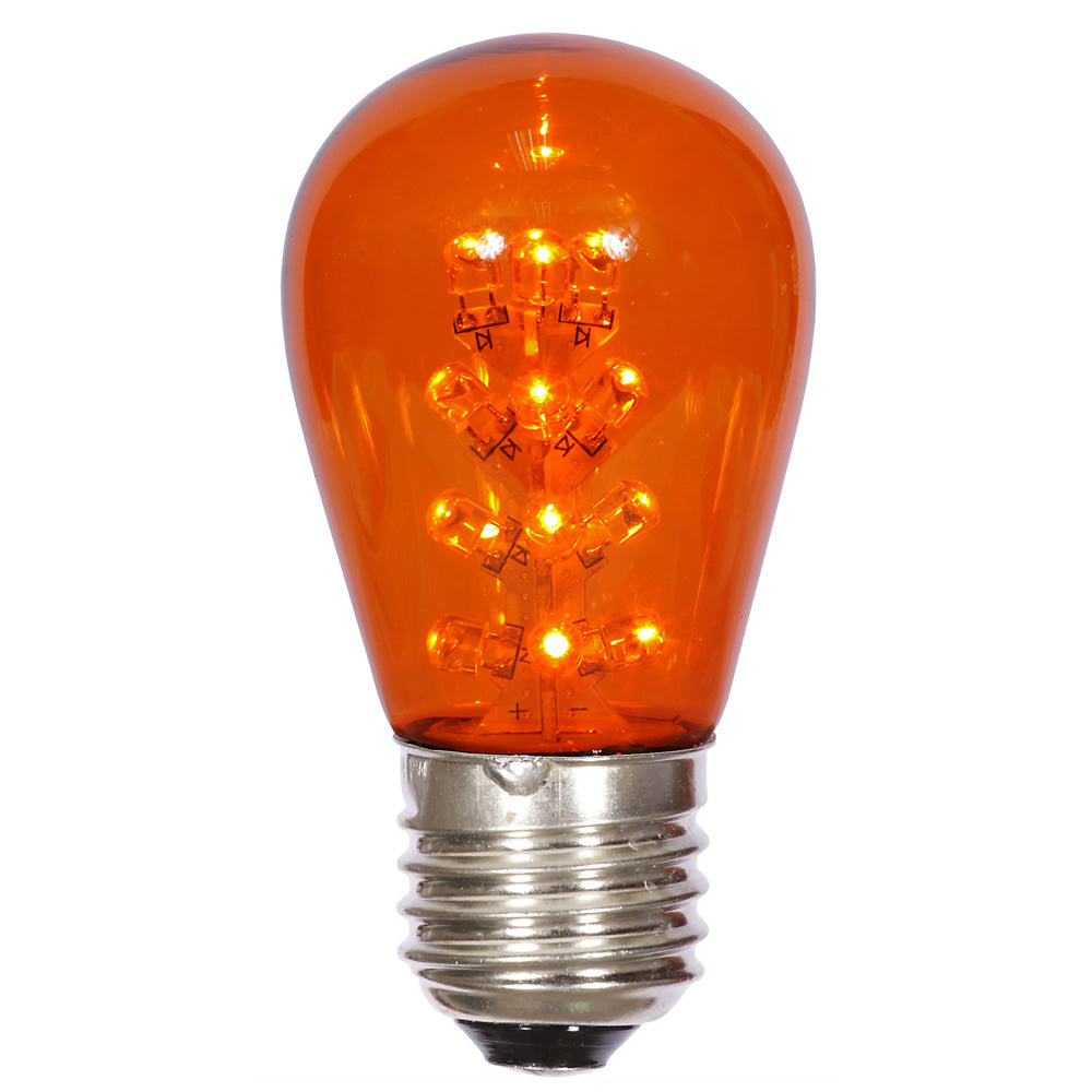 25PK - S14 LED Amber Transp Bulb E26 Nk Base