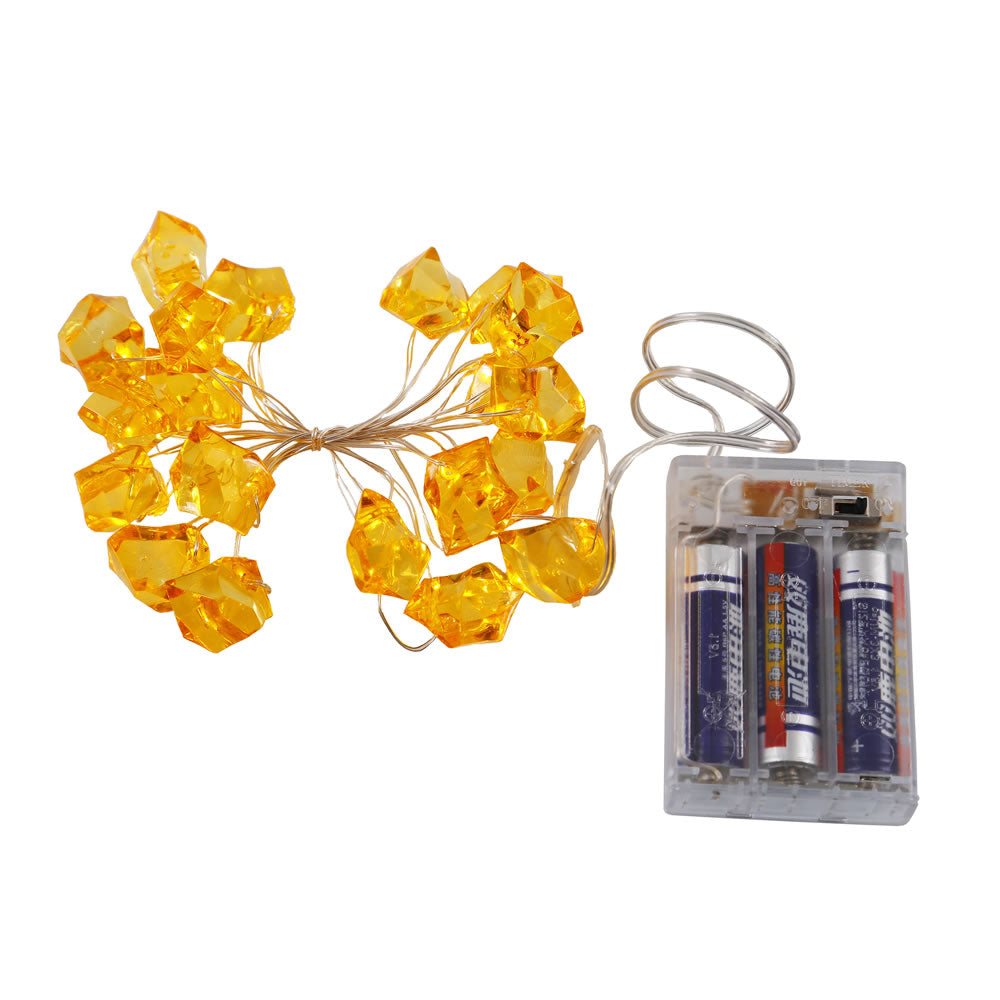 1PK - 12 inch LED String Gold Battery Operated Ice Cube 20Lt.Light Set w/ 6hr Timer