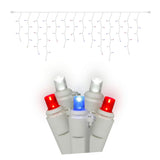 6PK - 9Ft. Icicle LED70Lt. Red, White, Blue Wide Angle Lights White Wire