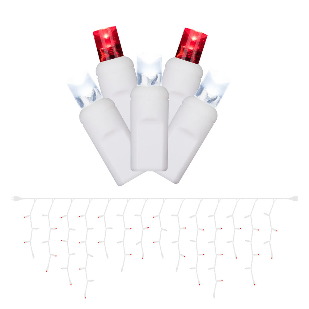 70 Red / White 5mm LED 4.8W 9 ft. White Wire Wide Angle Icicle Christmas Lights